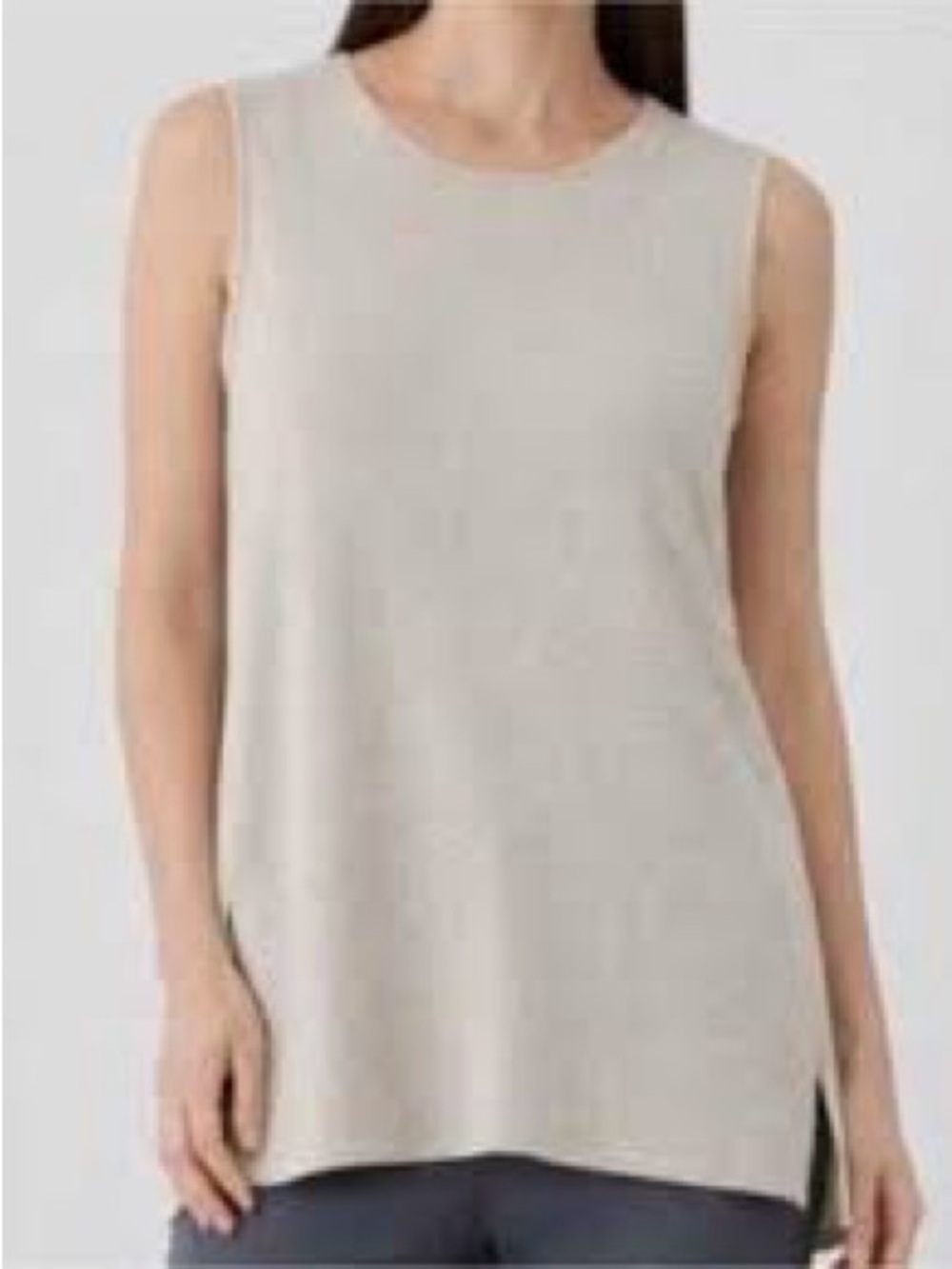 Eileen Fisher 100% Italian Wool Sleeveless Knit Tank Shell Top Beige Size S/P